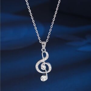 Rhinestone Musical Note Charm Necklace